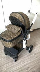       Kids Monogram Pram Stroller in FF Fabric Baby Carriage Stroller